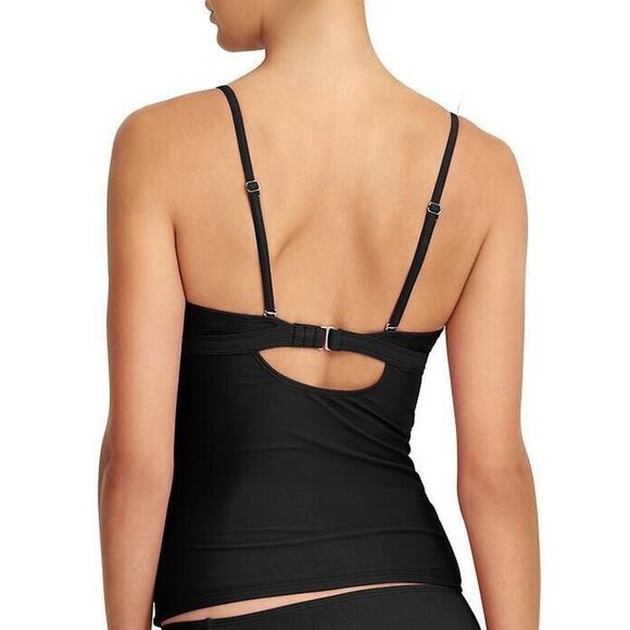 NEW Athleta Smocked Tankini Top Size 34D/DD Black Underwired Swimwear - Picture 2 of 12